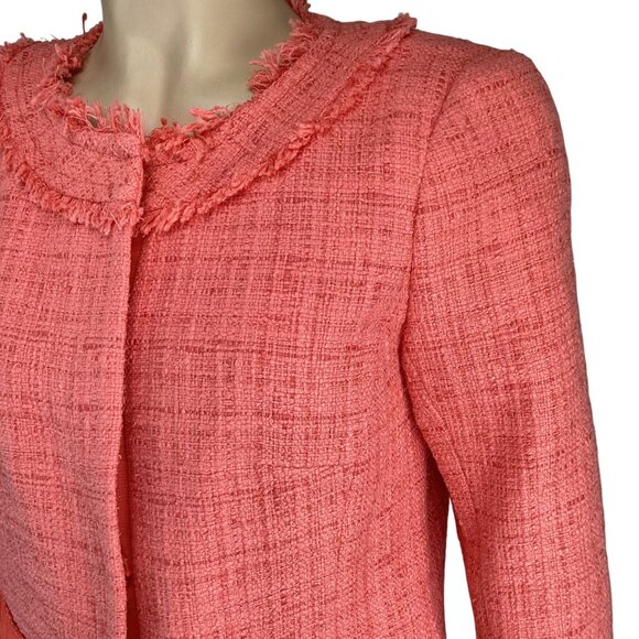 Trina Turk Blazer‎ Jacket Size 6 Tammie Tweed Fringe Trim Coral Orange - Picture 4 of 10